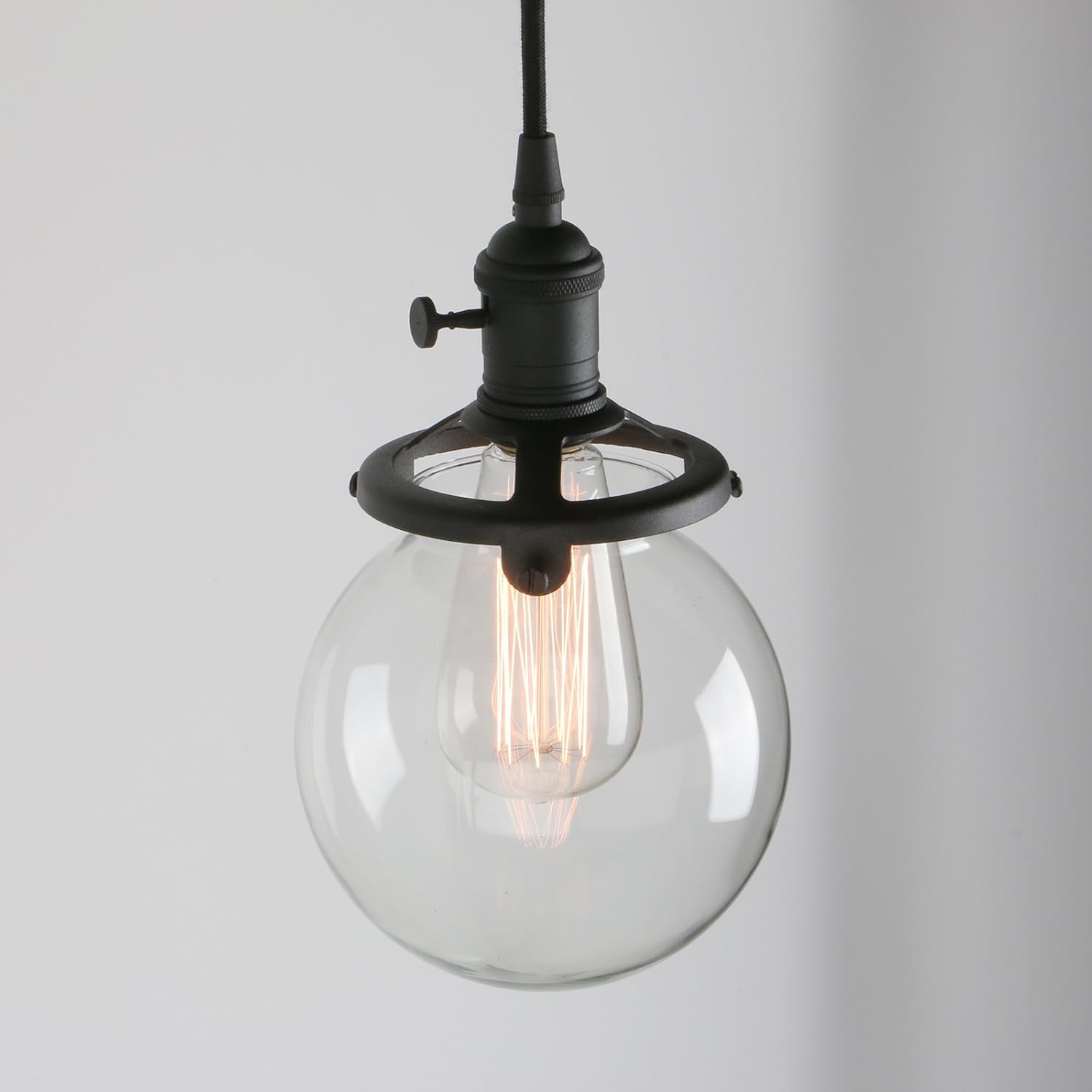 PERMO Vintage Rustic Industrial 3-Lights Kitchen Island Chandelier Triple 3 Heads Pendant Hanging Ceiling Lighting Fixture with Mini 5.9" Round Clear Glass Globe Shade (Black)