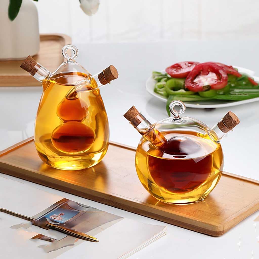 Clear Glass Oil and Vinegar Bottle,2 in 1 with Cork Stoppers Olive Oil Dispenser Set for Your kitchen, Glass Bottle for Salad Dressing and Cooking(Size:D-style)
