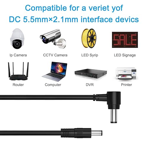 Miniatura 5 de Cable de extensión CC macho a macho, cables de cámara de vigilancia, 90 grados 0.217 in x 0.083 in, cable de extensión de alimentación de 12v CC