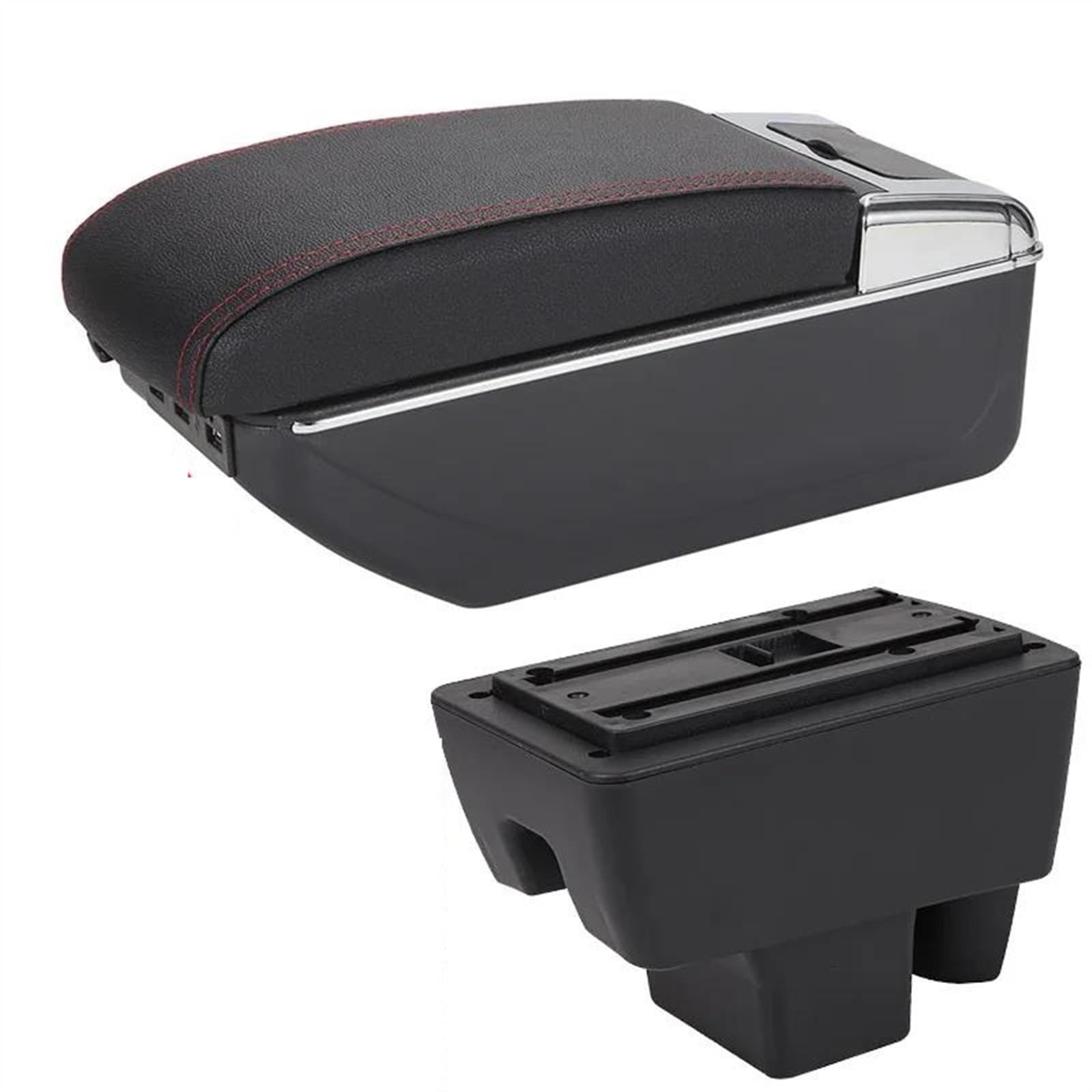 NOHEEU Car Armrest Box Retrofit Accessories Interior Details Storage For RAPID(A1 Black red 7USB)
