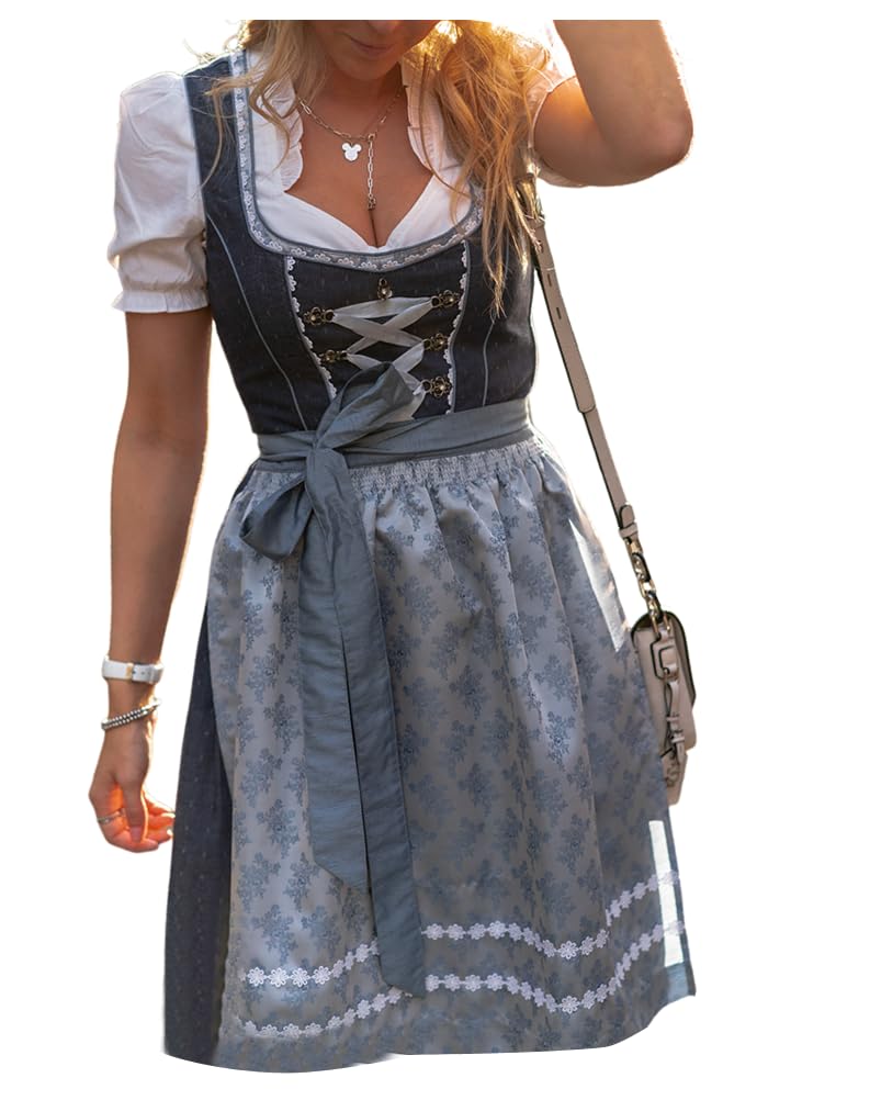 ORANDESIGNE Dirndl Damen Midi Trachtenkleid Trachtenmode Trachtenrock Kleid für Oktoberfest Besondere Anlässe