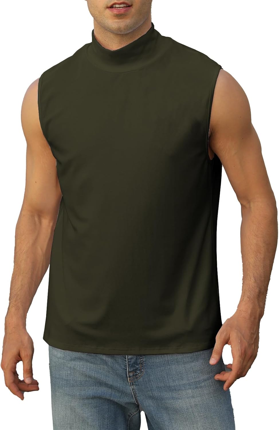 Mens Mock Turtleneck Tee Shirts Sleeveless Casual Basic Slim Fit Knitted Pullover Tank Tops - Image 3