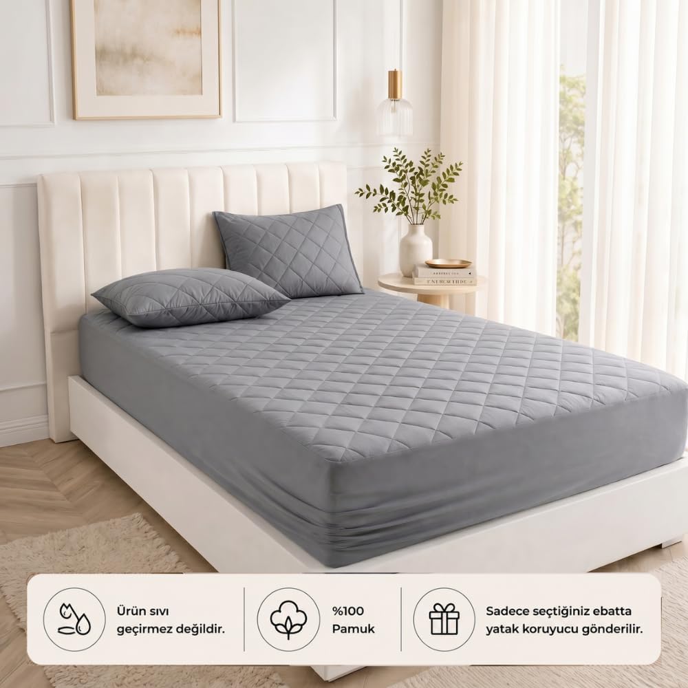 FORMEYA Yatak Koruyucu Alez Kapitone Gri Renk%100 Pamuk Fitted Alez Çarşaf 160 X 200