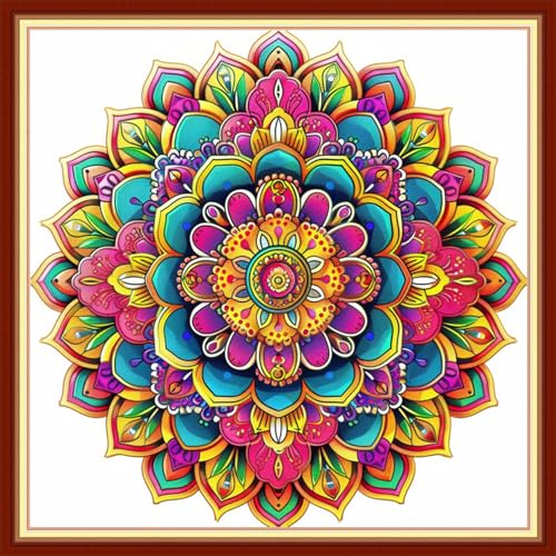 Image of Dimensean Stamped Cross Stitch Kits Full Range of Embroidery Patterns Starter Kits for Beginners Adult DIY Cross Stitches Needlepoint Kits 11CT-Colorful Mandala 18x18 inch