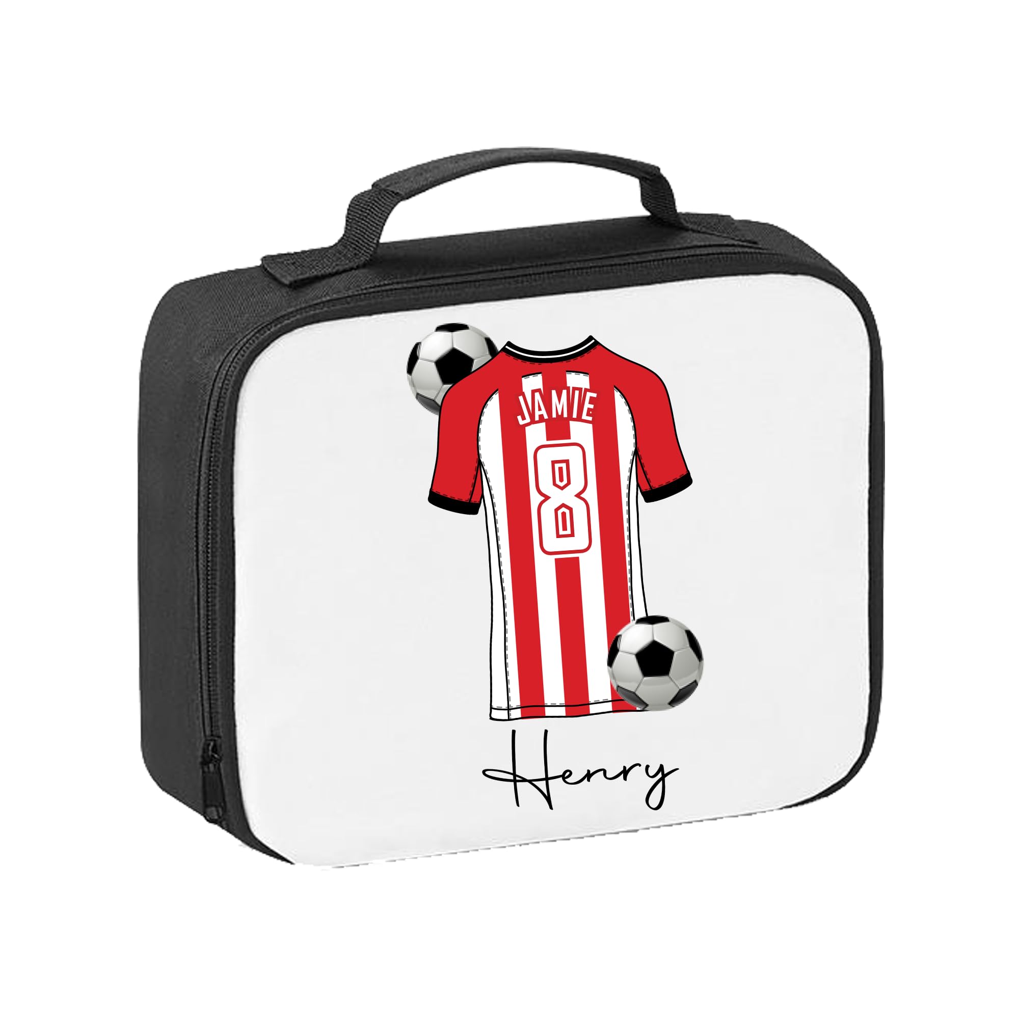 Pickhut Personalised Football Team Shirt & Jersey Kit Lunch Bag Back to School Gift for Kids, Customised with Name/Number/Text Boys Lunch Box (D21)