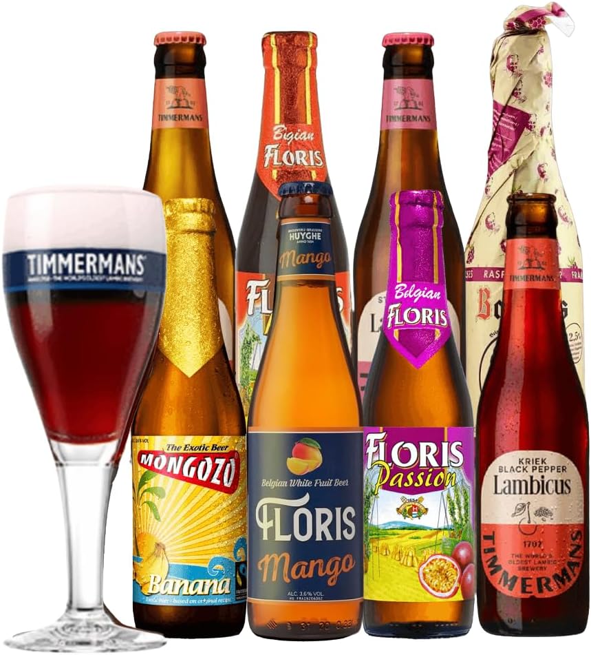 Belgian Fruit Flavoured Craft Beer Case Gift Set with TImmermans Glass (8 Pack)
