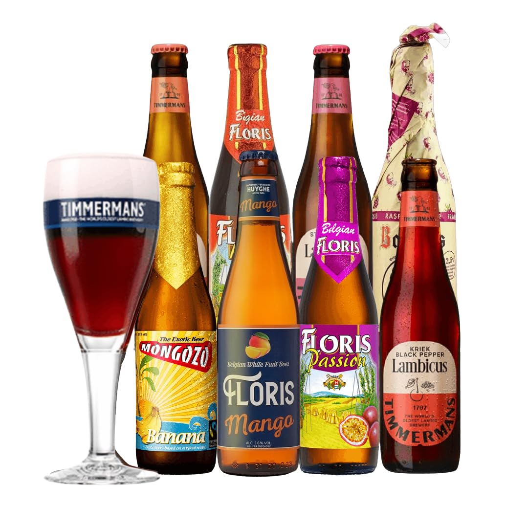 Belgian Fruit Flavoured Craft Beer Case Gift Set with TImmermans Glass (8 Pack)