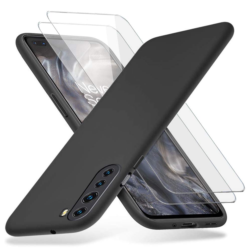 Richgle OnePlus NORD Case & Tempered Glass Screen Protector, Slim Soft TPU Silicone Protective Case Cover Shell For OnePlus NORD 5G - Black RG80451