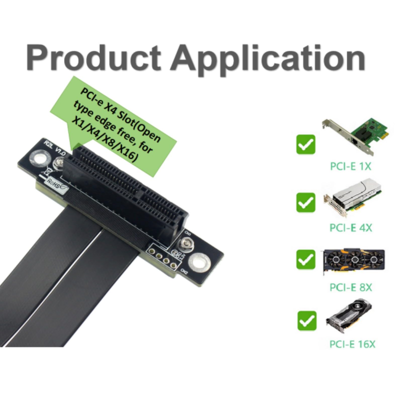 10Gtek PCIe 3.0 Riser Extension Cable, X4 to X4, M to F, Straight to 90°, Cable Length 15cm, P322MF1515