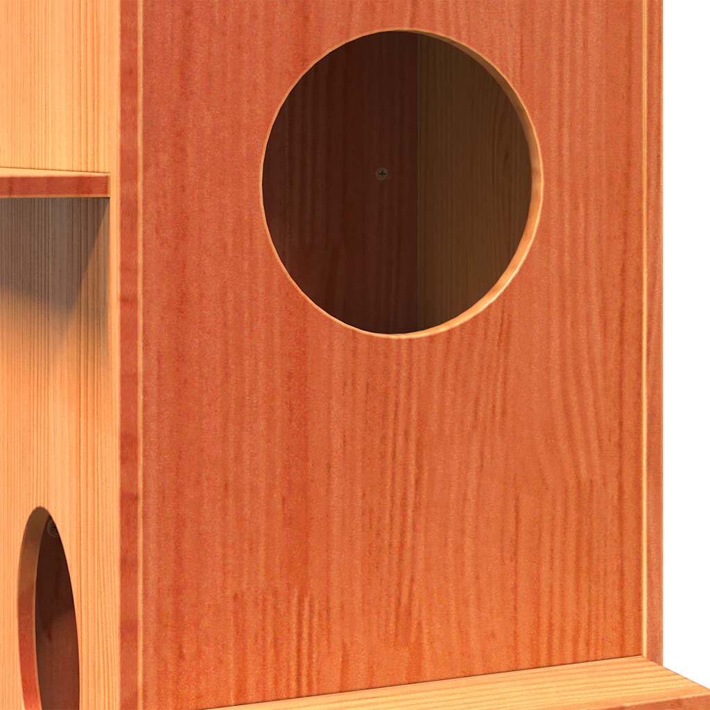vidaXL Casa para Gatos Cera marrón 43x43x90 cm Madera Maciza Pino, casa para Gatos de Interior, Muebles para Gatos, caseta para Gatos