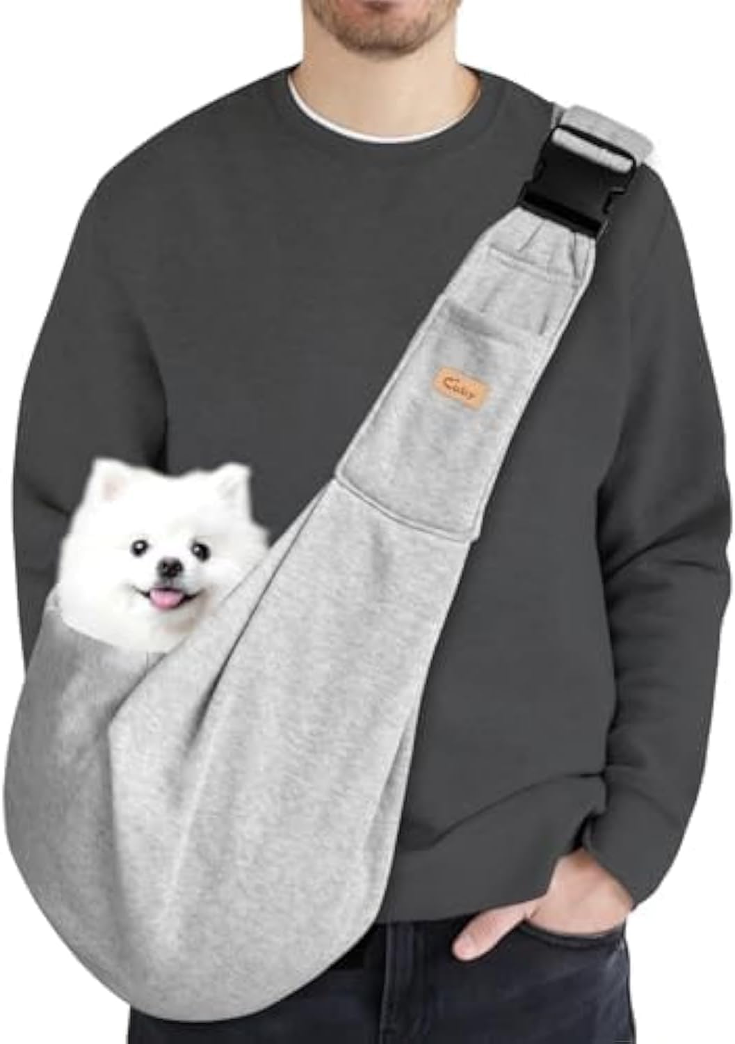 CUBY Puppy Dog Carrier, Buckle Pet Dog Sling Carrier for Small Medium Dogs Hands-free Sling Cat Carrier Comfortable Widen Shoulder Strap Double-sided Pouch Shoulder