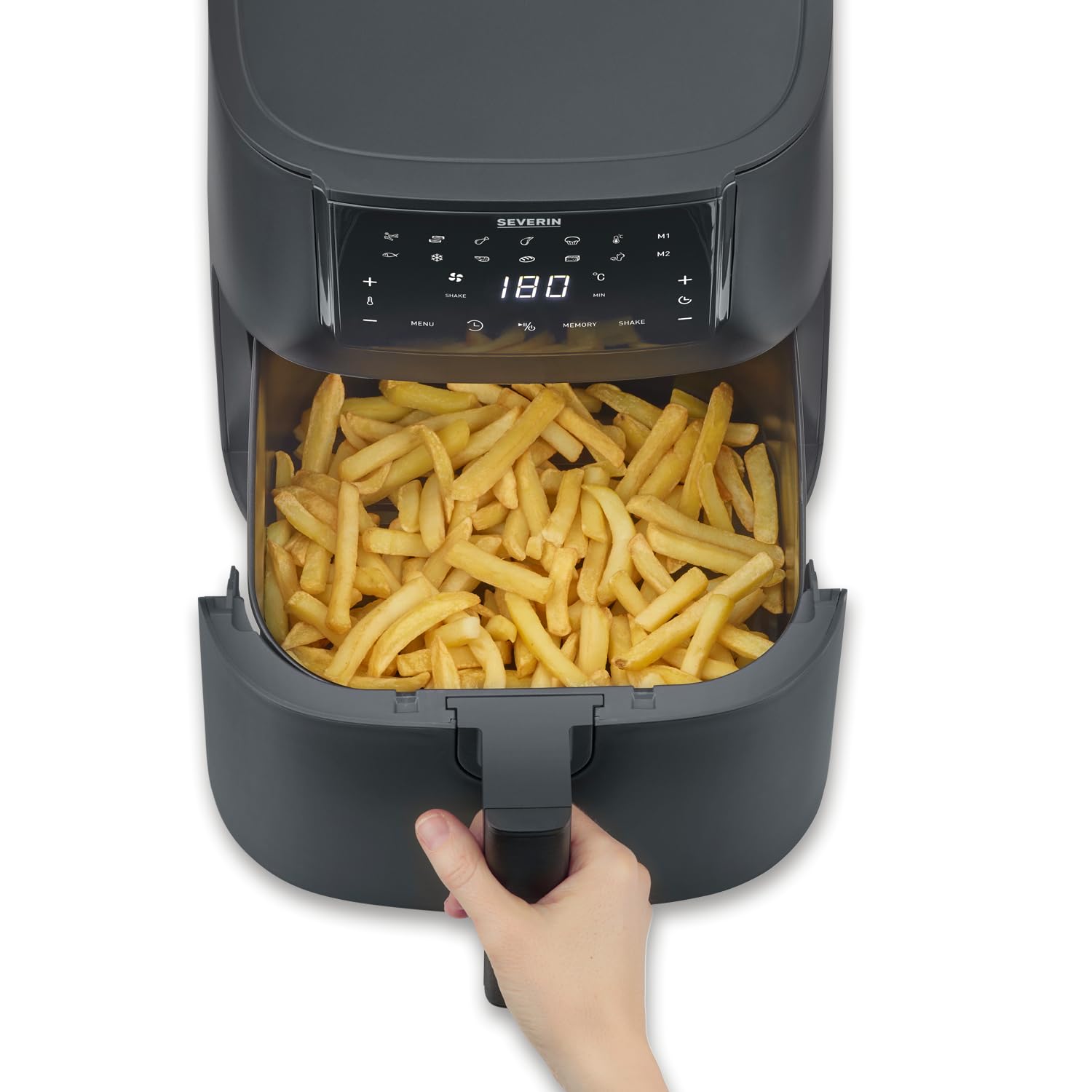 SEVERIN Friggitrice ad Aria Calda XXL, 1700W, 7 Litri, Display Touch, 12 Programmi, Mantenimento Caldo, Funzione Memoria, Rivestimento Ceramica, 29,0 x 38,7 x 31,0 cm, Nero - FR 2462