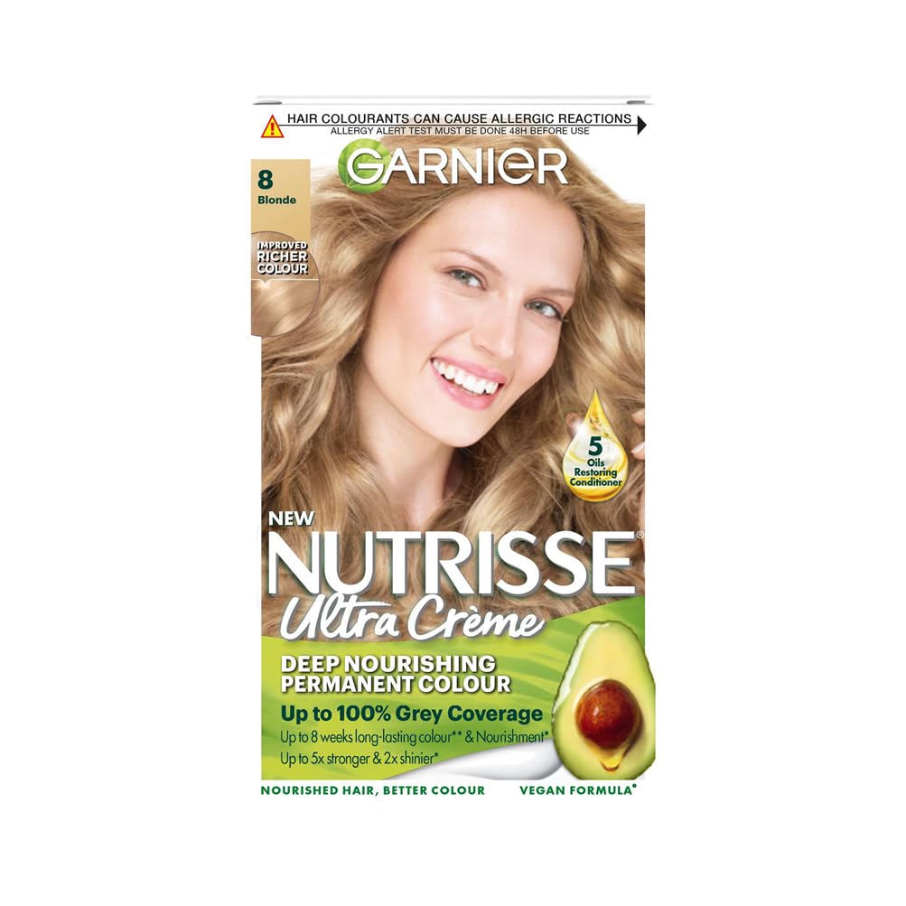 GarnierNutrisse Permanent Hair Dye, Natural-looking, hair colour result, For All Hair Types, 8 Blonde