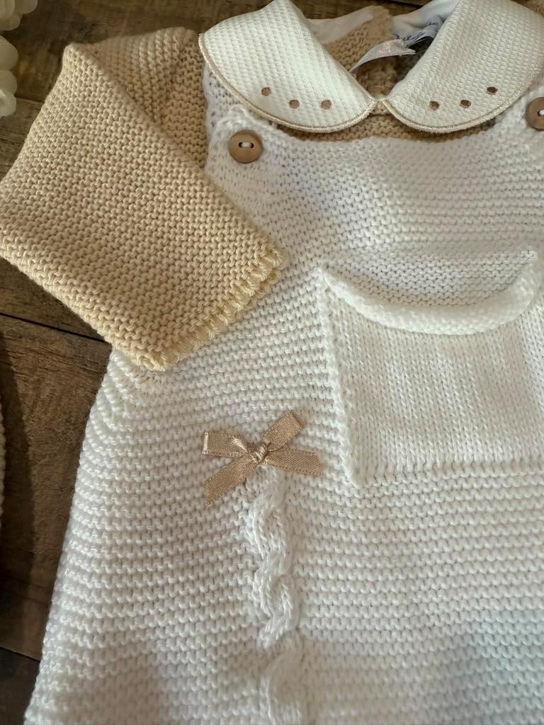 3-Piece Baby Outfit Set Knitted Infant Romper Long Sleeve Sweater Hat Overalls Boys Girls - Made in Spain