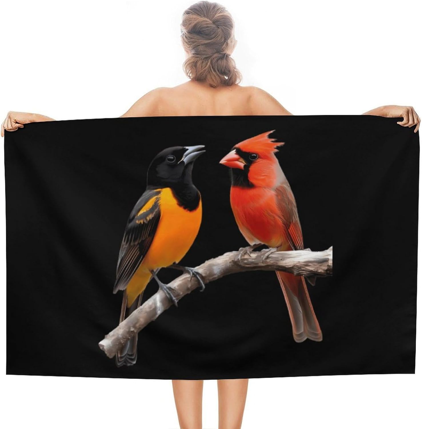 Baltimore Oriole and Cardinal Bird Oversized Beach Towel Soft Absorbent Pool Bath Swim Towels for Adults Travel Vacation Gifts 130x80cm