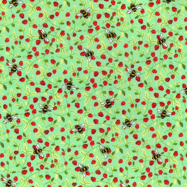 Bees and Strawberries Print Cotton Poplin Bees and Strawberries Print Fabric, Navy Meadow
