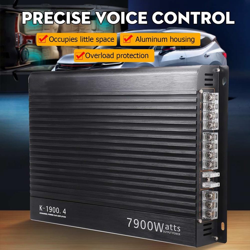 Amplificador de Coche 12V 7900W, Potente Subwoofer Audio de 4 Canales, Estéreo de Potencia de Aluminio para Vehículo, 500437645