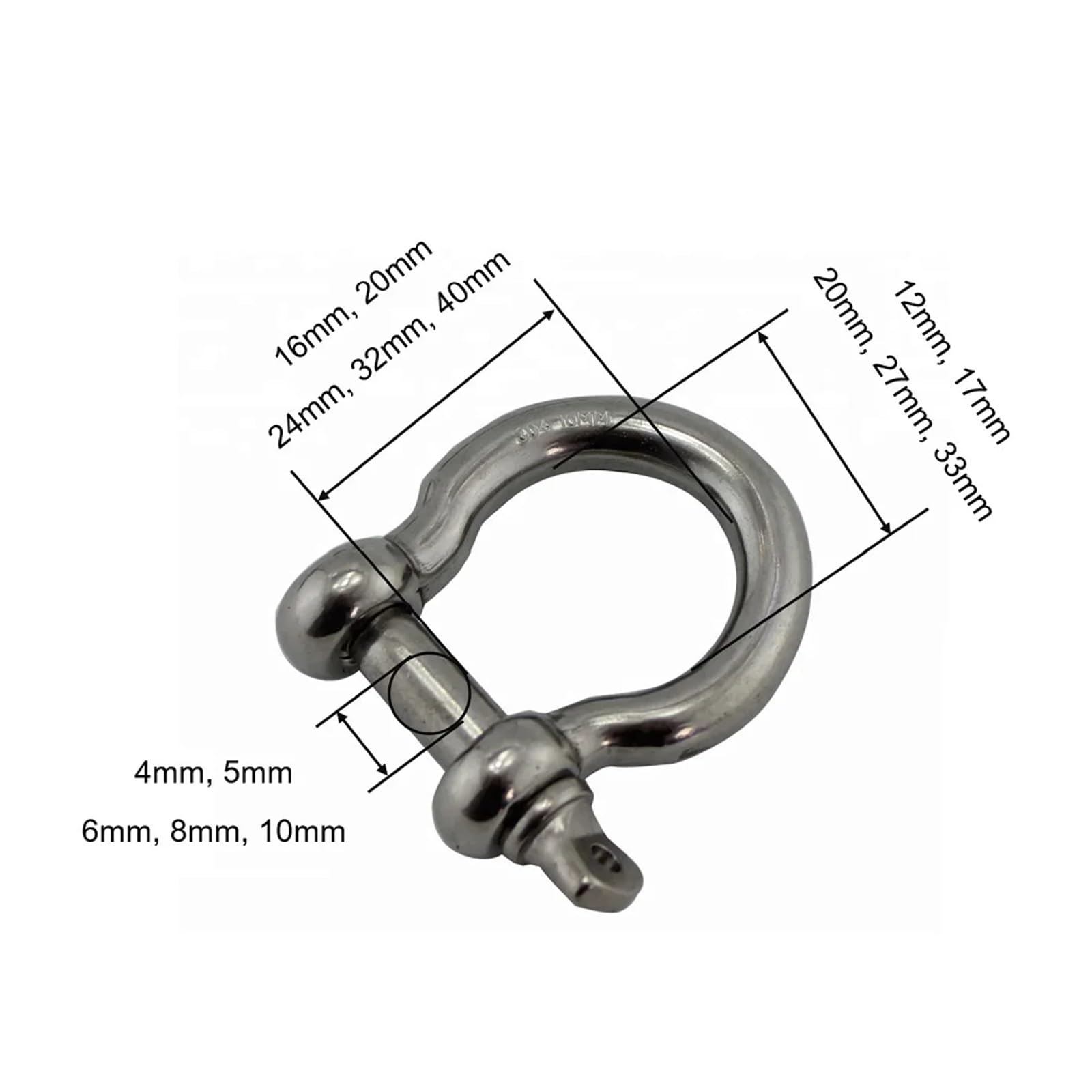 Grilletes Grillete de anclaje tipo perno de seguridad de acero inoxidable 304, 5 piezas, 4mm, 5mm, 6mm, 8mm, 10mm, Mini Hardware de aparejo grande, grilletes de cuerda for barcos(8mm)