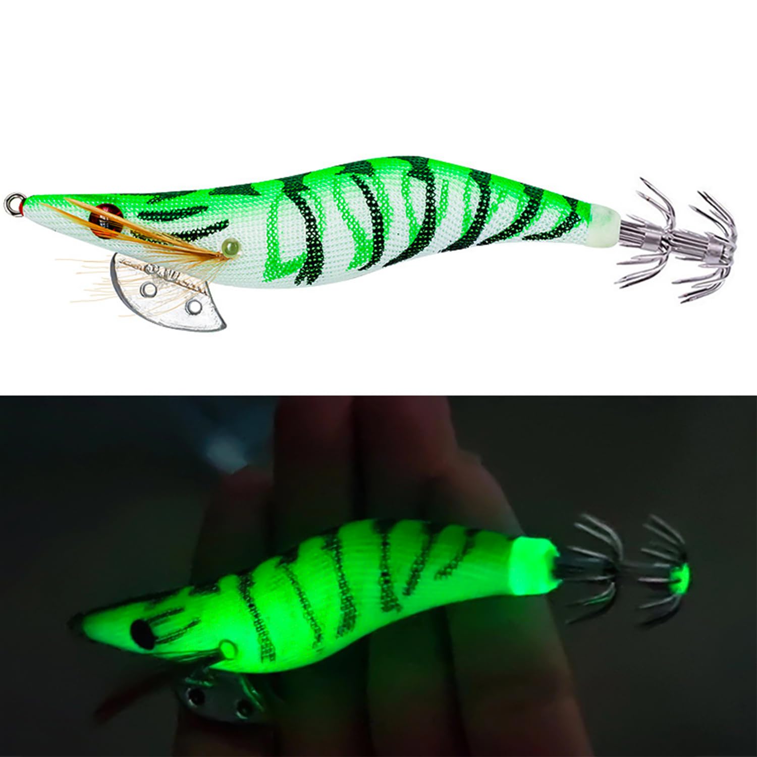 MagiSel Esche luminose pesca seppie, 4 Pcs esca per la pesca di calamari polpo esca per gamberetti, Ami per calamari di gamberetti, Esca per calamari di gamberetti, Esca per gamberetti esche