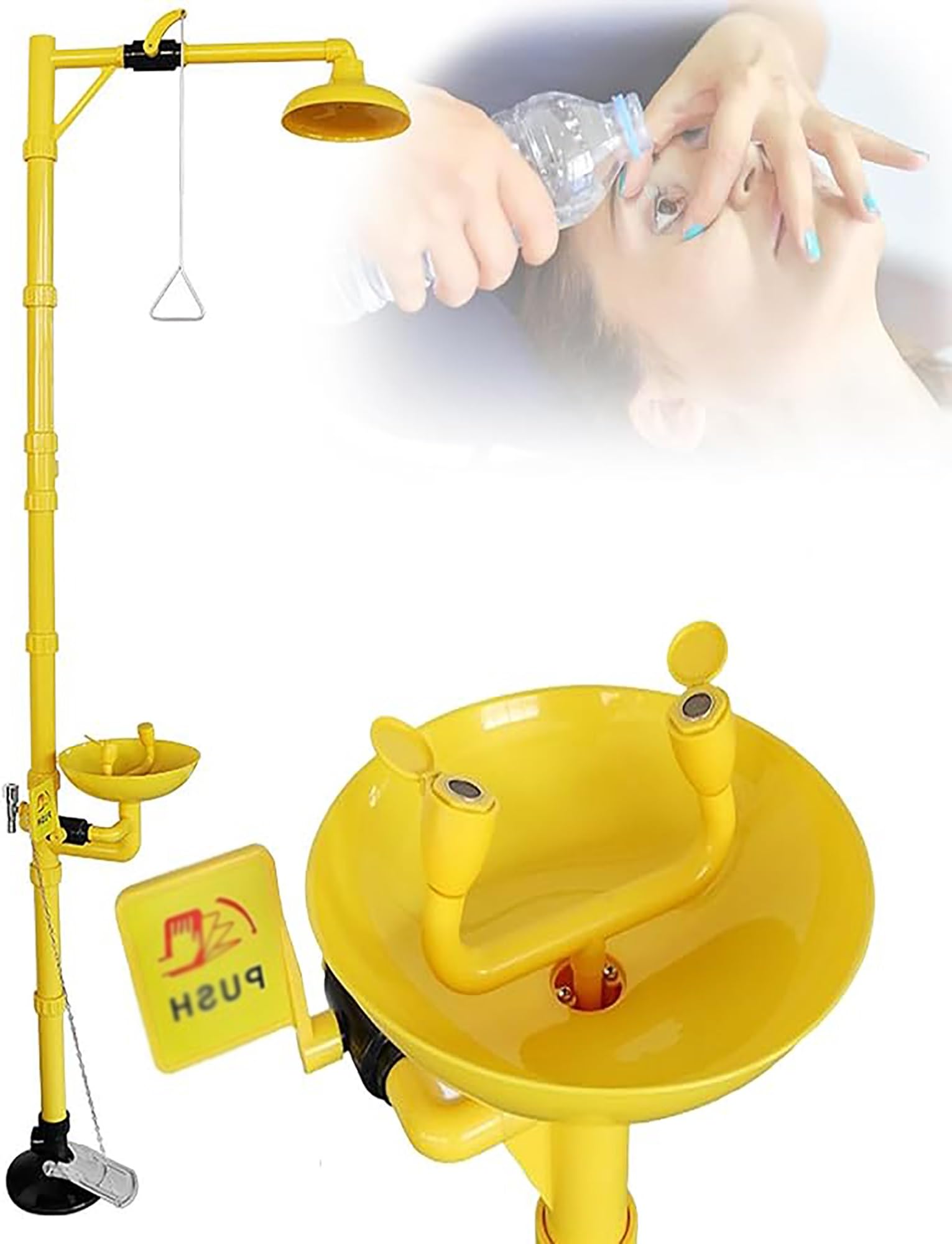 HTDRE Emergency Eyewash Station with Pedal, ABS Coating Stainless Steel, for Outdoor Factory and Laboratory Use