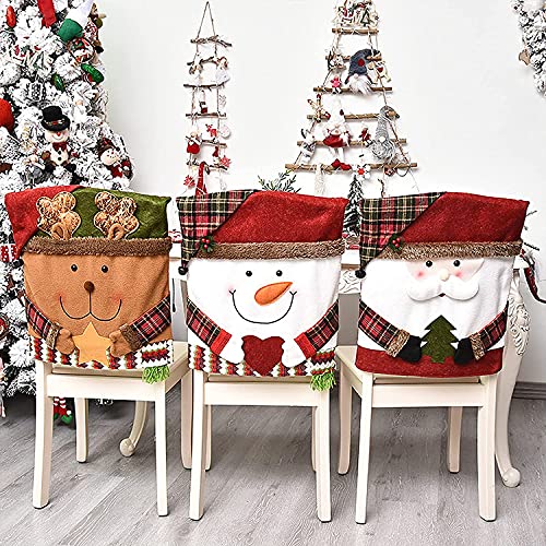 DCQRY 6 Pcs Christmas Chair Back Cover for Dining Room, Santa Claus Snowman Reindeer Xmas Dinner Chairs Cover, Chair Slipcover for Kitchen Hotel Holiday Party Decor