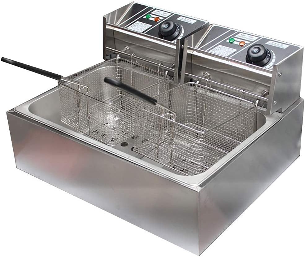 Fryer Basket, Fryer Commercial Electric Fat Fryer for Home 12L 5000W Electric Double Tank Countertop Stainless Steel French Fries Easy to Use