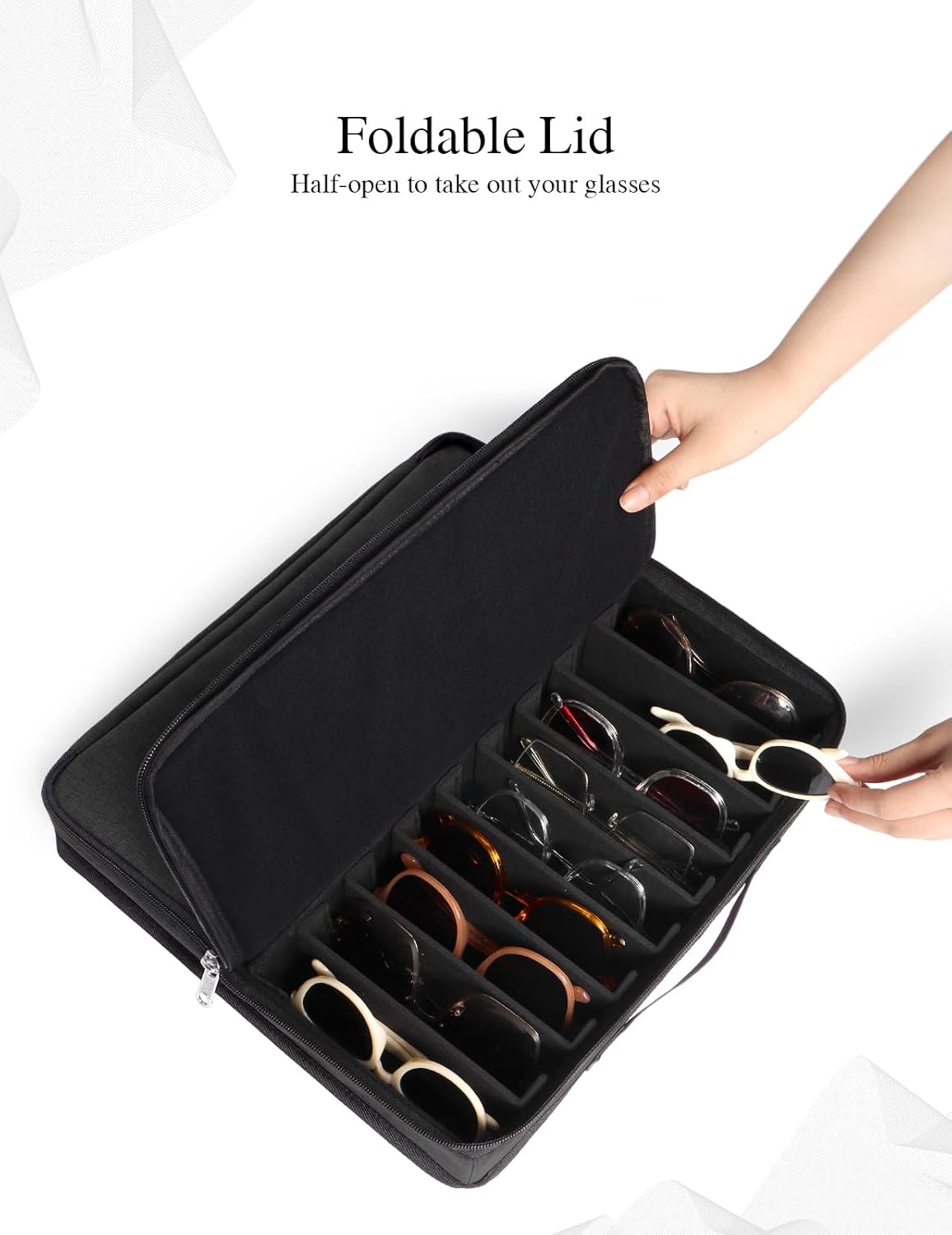 Bukere Sunglasses Organizer Case, 18 Adjustable Slots for Multiple Pairs Eyeglasses, Travel Glasses Holder Storage Box - Image 2