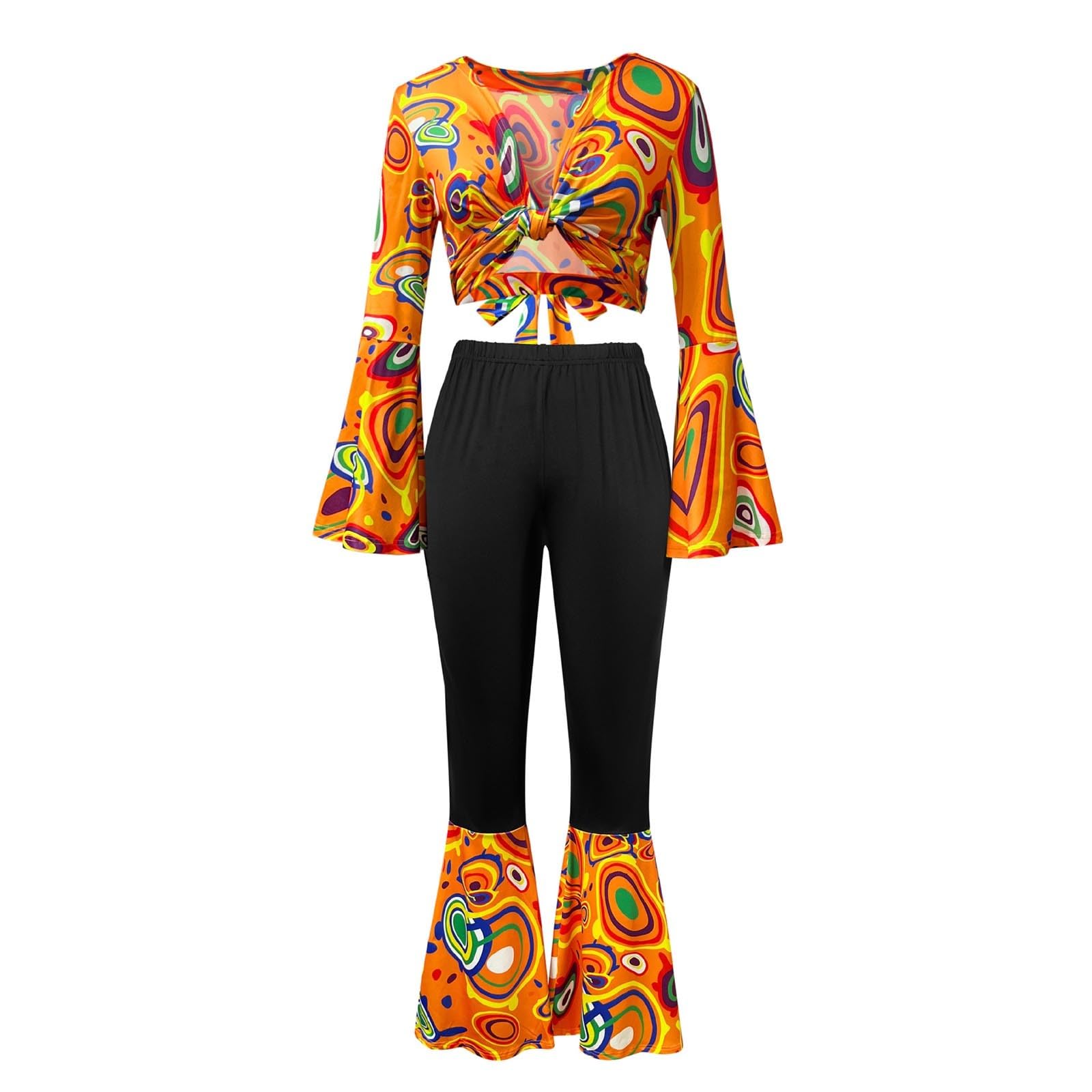 Generisch Disfraz de carnaval para mujer, disfraz de Halloween, retro, discoteca de los años 70, disfraz de escenario, color blanco, parte superior y pantalón