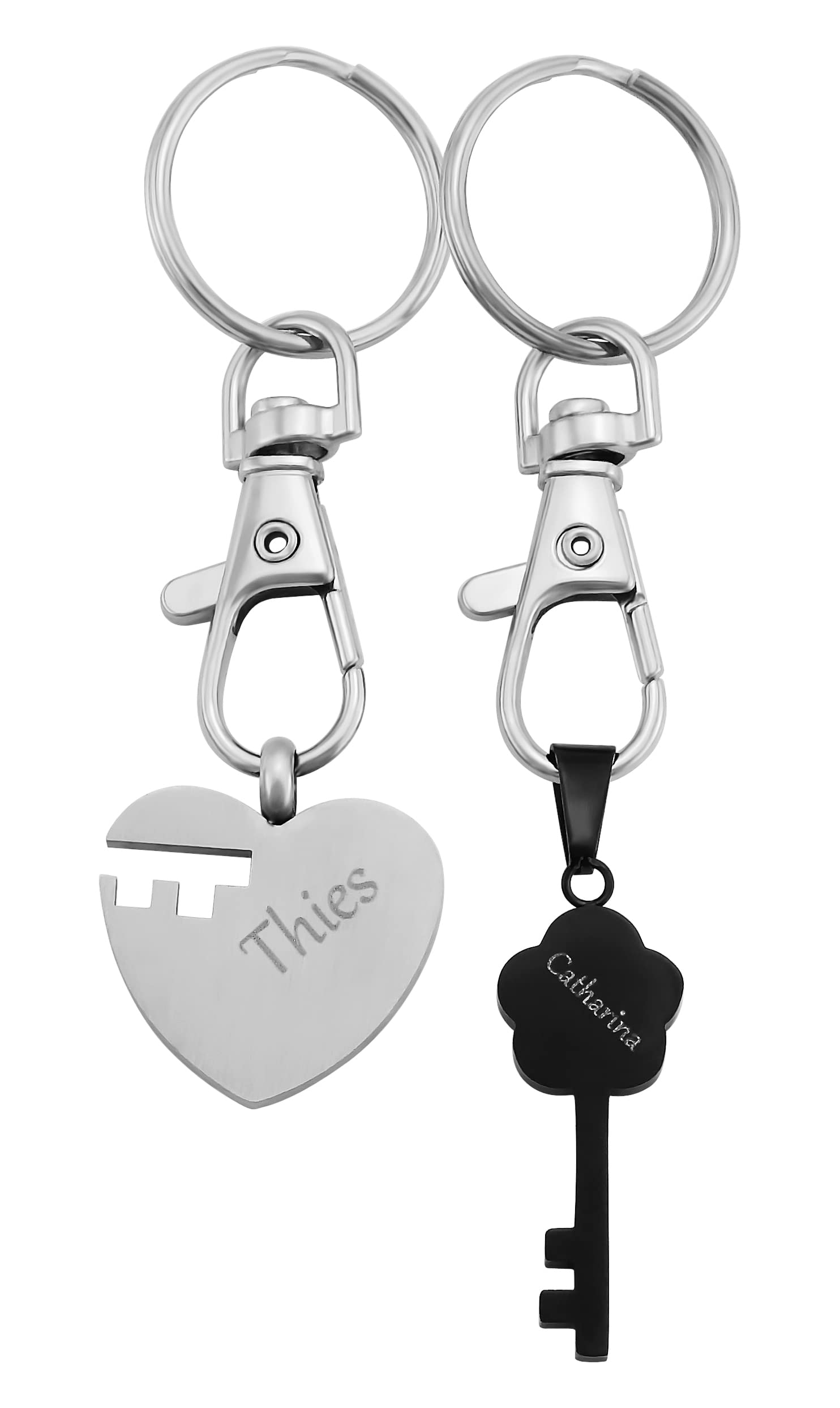 Schlüsselanhänger personalisiert 2 Stück Herz und Schlüssel | Schlüsselanhänger mit Gravur Set Edelstahl Silber schwarz | personalisierte Schlüsselanhänger für Paare Freund Freundin Partner