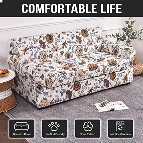 Jian Ya Na 4 Piece Stretch Sofa Slipcover For 3 Cushion Couch, Floral Printed Couch Cover With Individual Cushion Covers, Elastic Soft Sofa Cover Furniture Protector For Living Room (Large, Flower-B) #TOP4