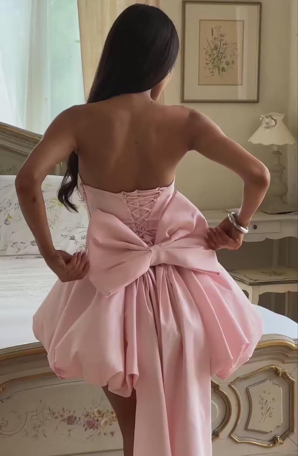 GATMAHE Satin Strapless Homecoming Dresses with Bow Short Prom Dresses for Teens Mini Cocktail Party Dress