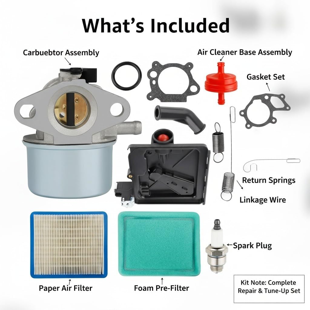 Carburetor, for Lawn Mower, Compatible with Briggs & Stratton 498170, 498254, 497314, Replaces 799868, 498170, 498254, with Tune Up Kit