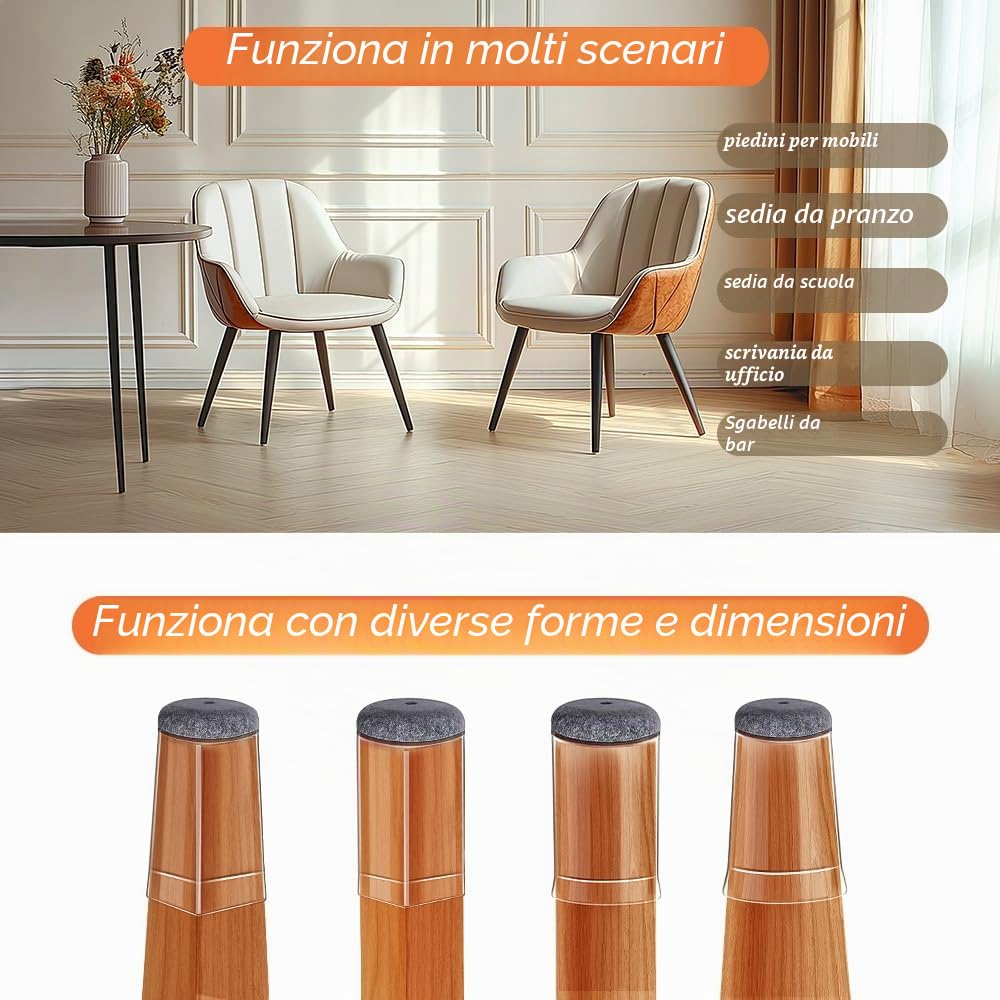 32 Pezzi GICUNK Nuovo Gommini per Sedie Rotondi, Silicone, Tappini per Gambe Sedia, Copri Piedini Sedie in Trasparente per Pavimenti in Legno(Adatto per: 13-22.9 mm)