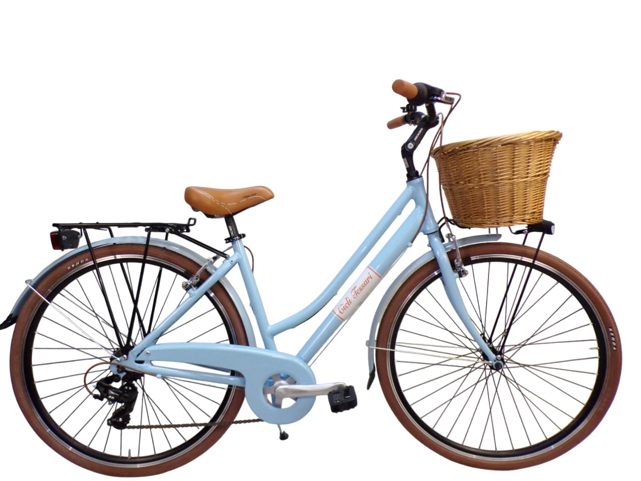 Cicli Tessari - bicicletta da donna telaio in ALLUMINIO bici city bike 28'' vintage retro' cesto in vimini