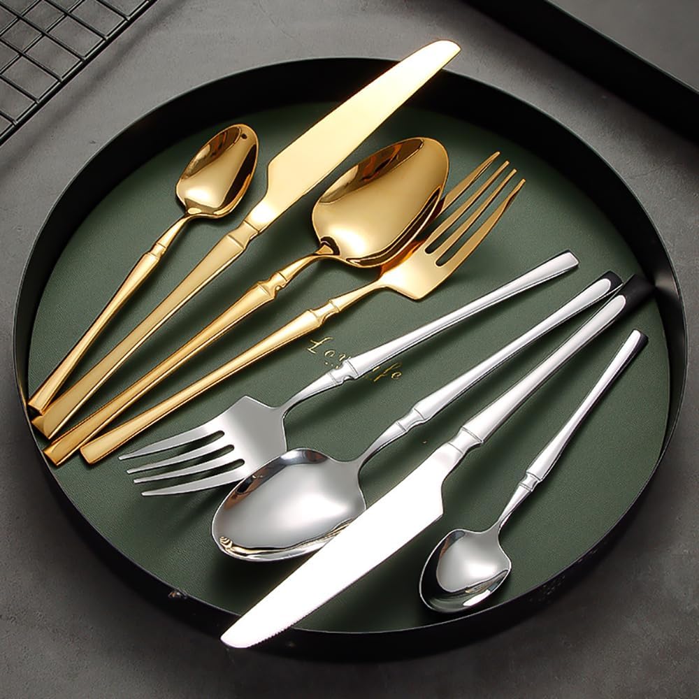 16 Pieces Flatware Silverware Set for 4 Elegance Tableware Set Fine Flat Handle Knives and Forks spoons 18/10 Stainless Steel Cutlery Utensil Sets for Home Restaurant Mirror Finish