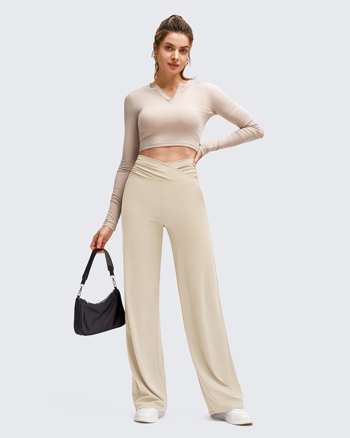 G4Free BareFeel High Stretch Wide Leg Yoga Pants for Women Side Pleated V Waist Casual Trousers with Pockets - Image 5