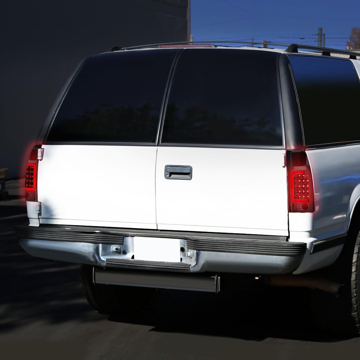 Auto Dynasty LED Tail Lights Compatible with 1988-2000 Chevy Tahoe Blazer GMC Yukon Suburban C/K Pickup, Reverse Brake Lamps with LED C-Tube Bar, Driver and Passenger Side, Chrome Housing Smoked Lens