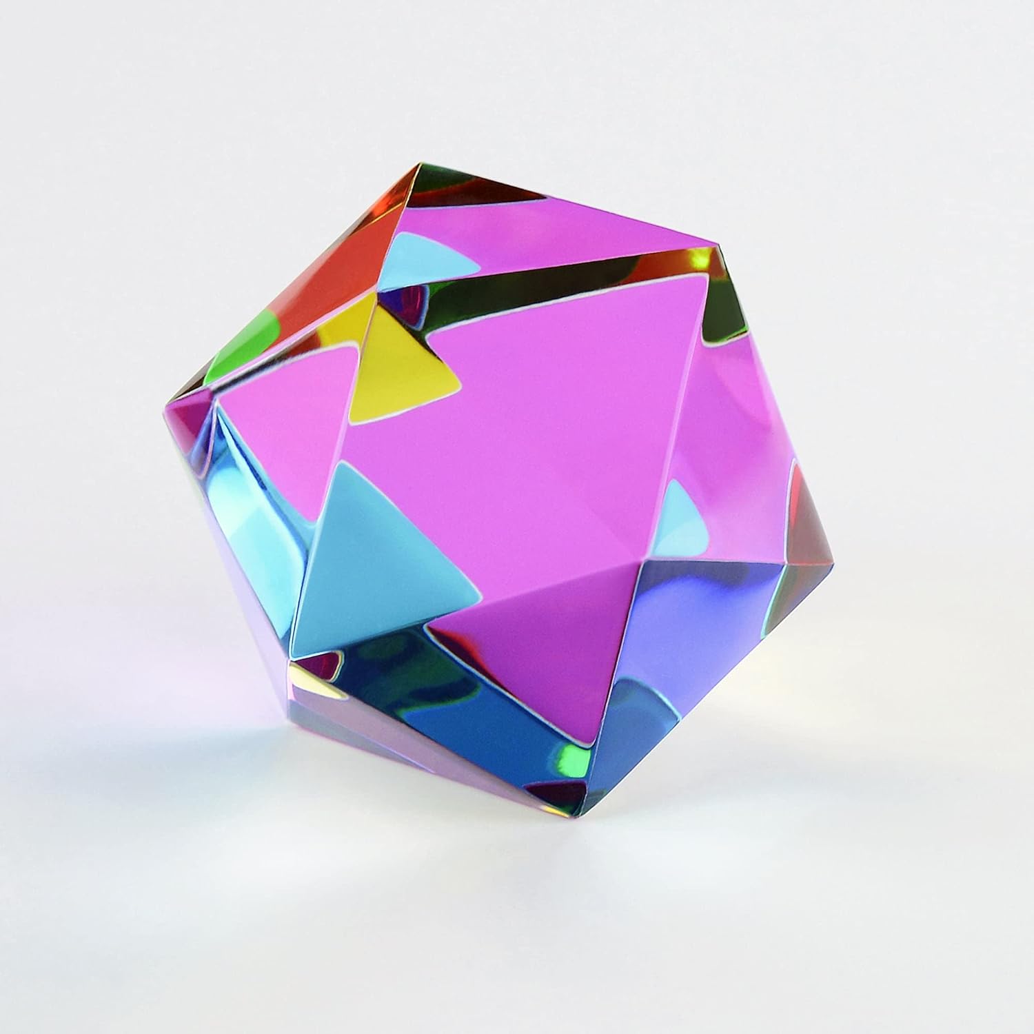 CMY Cubes The Motus (50mm) - Cyan, Magenta & Yellow Polyhedron - Subtractive Color Mixing Optical Icosahedron - Teaches Subtractive Color Mixing - Educational, Physics & Kinetic Art Desk Object