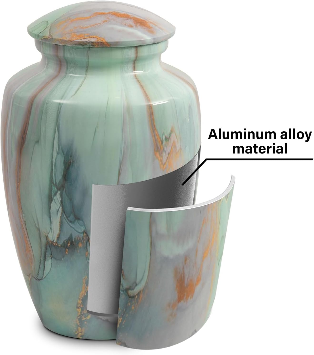 Urn for Ashes Adult Male and Female,Large Aluminum Green Marble Grain Cremation Urn for Ashe for Men Women,Memorial Urns for Human Ashes Adult Man