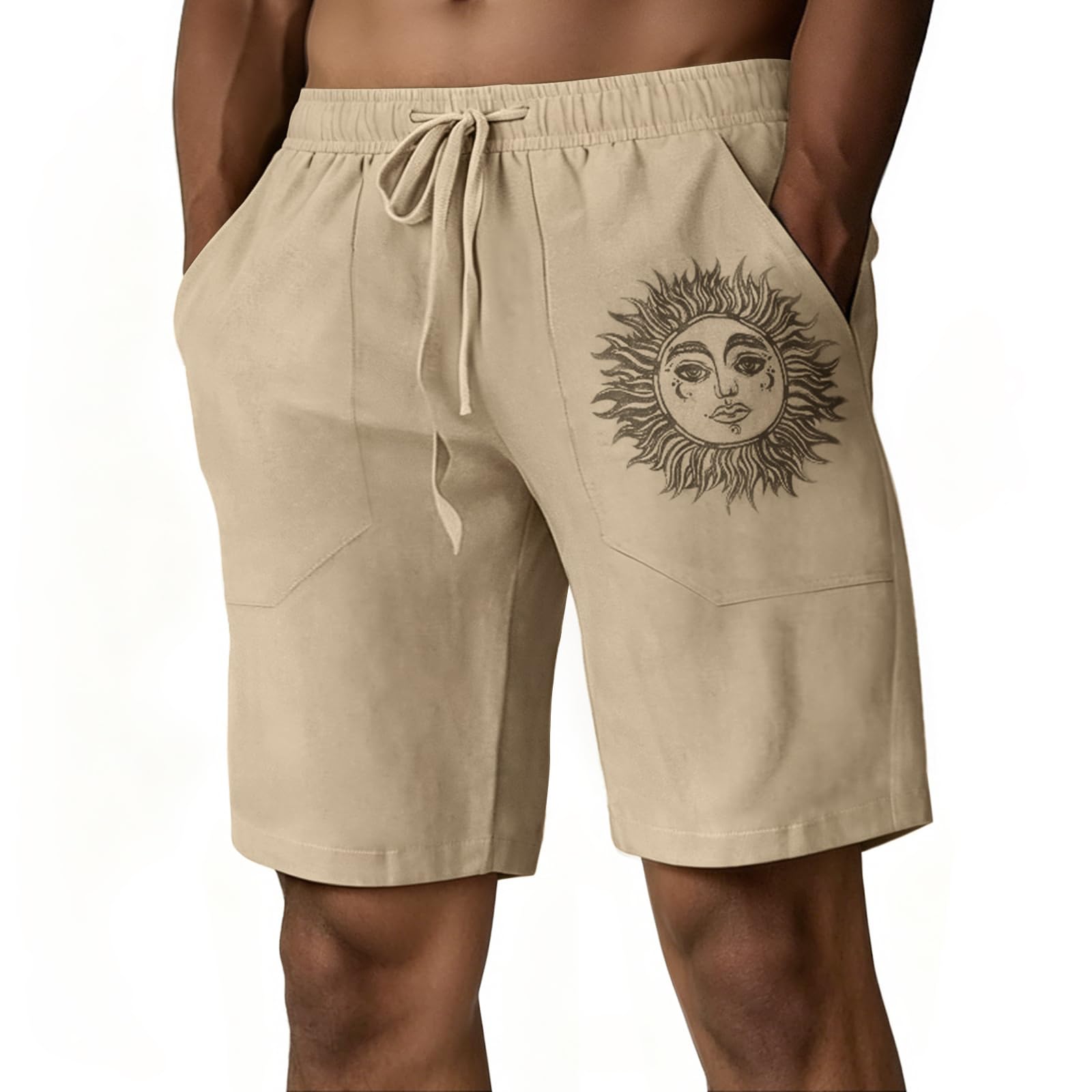 Puimentiua Leinenhose Herren Kurz,Sommer Leinen Shorts,Kurze Hosen,Loose Fit Sommerhose mit Tunnelzug und Taschen (S-3XL)