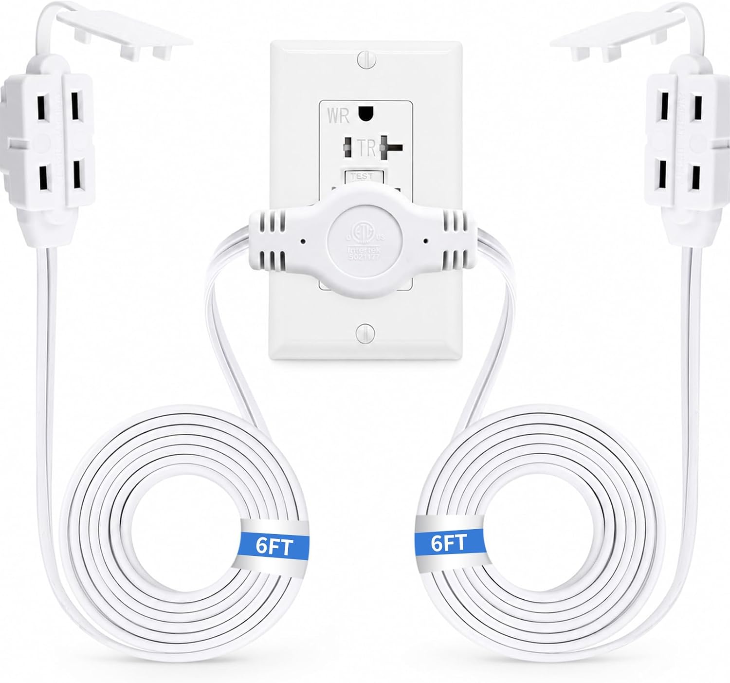 K KASONIC 12 FT Twin Extension Cord, 6 Outlet Power Strip w/Safety Cover