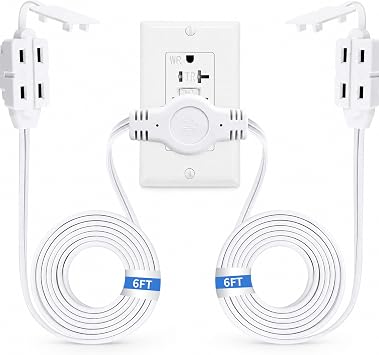 K KASONIC 12 FT Twin Extension Cord, 6 Outlet Power Strip w/Safety Cover