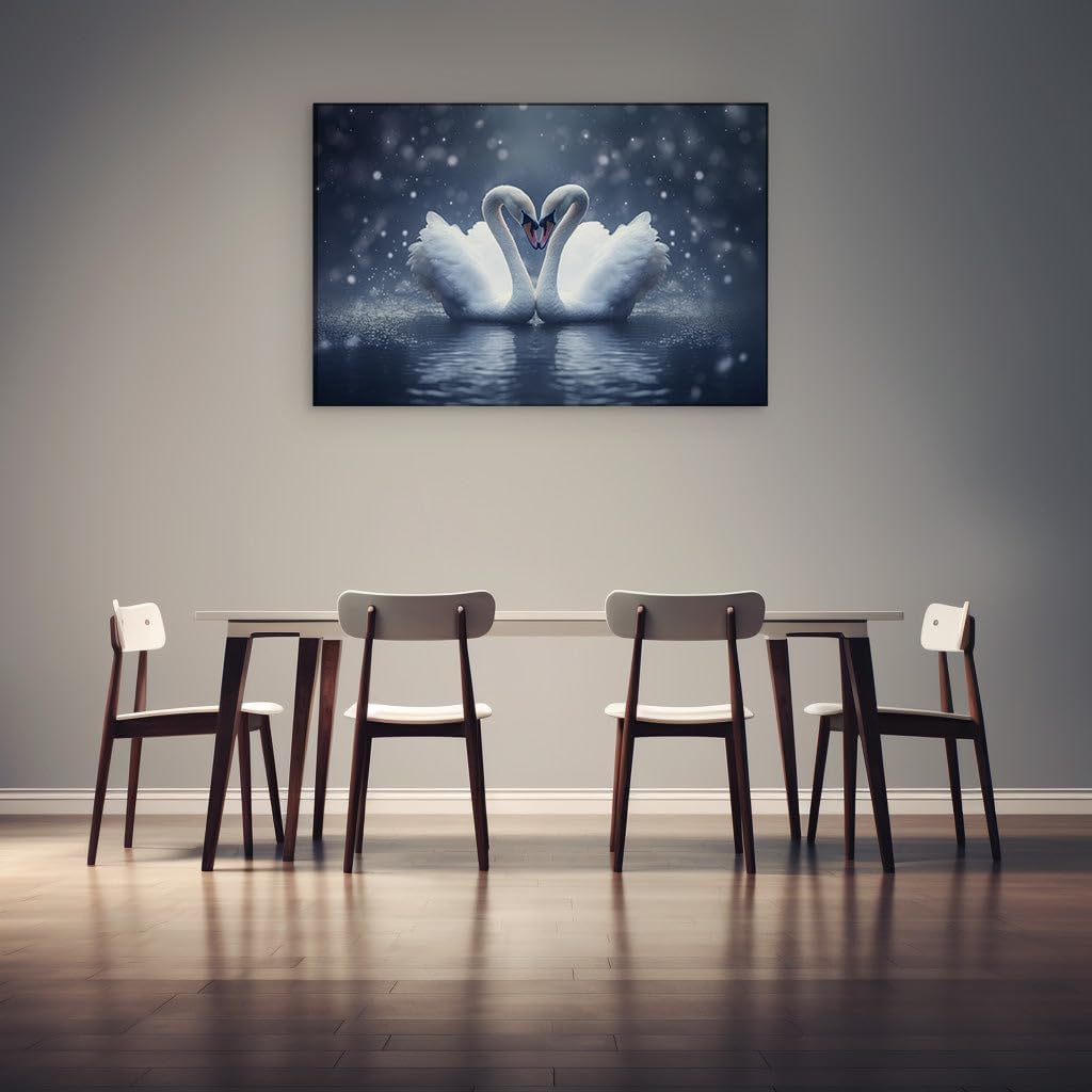 Canvas for Living room. Swan Serenade A Love's Reflection in Whispering Waters, 27 x 18 inch Canvas Wall Art - Modern Home Decor - 69x46 cm (27x18 inch)