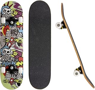 ROFFT - Skateboard for Beginners, 31 Inch, Complete Skateboard for Kids Teens and Adults, 8 Layers Canadian Maple Double Kick Deck Cruiser (Design3)