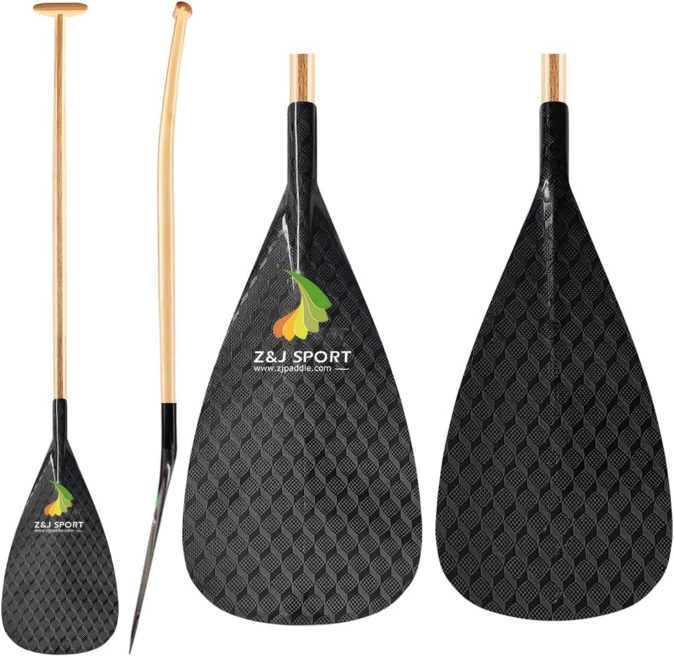 Z&J SPORT Outrigger Canoe Paddle Wooden Shaft, Tahiti Style Hybrid OC Paddle with T-Handle, Durable OC Paddle for Waka AMA, va’a, Bent Shaft & 12 Degree Blade