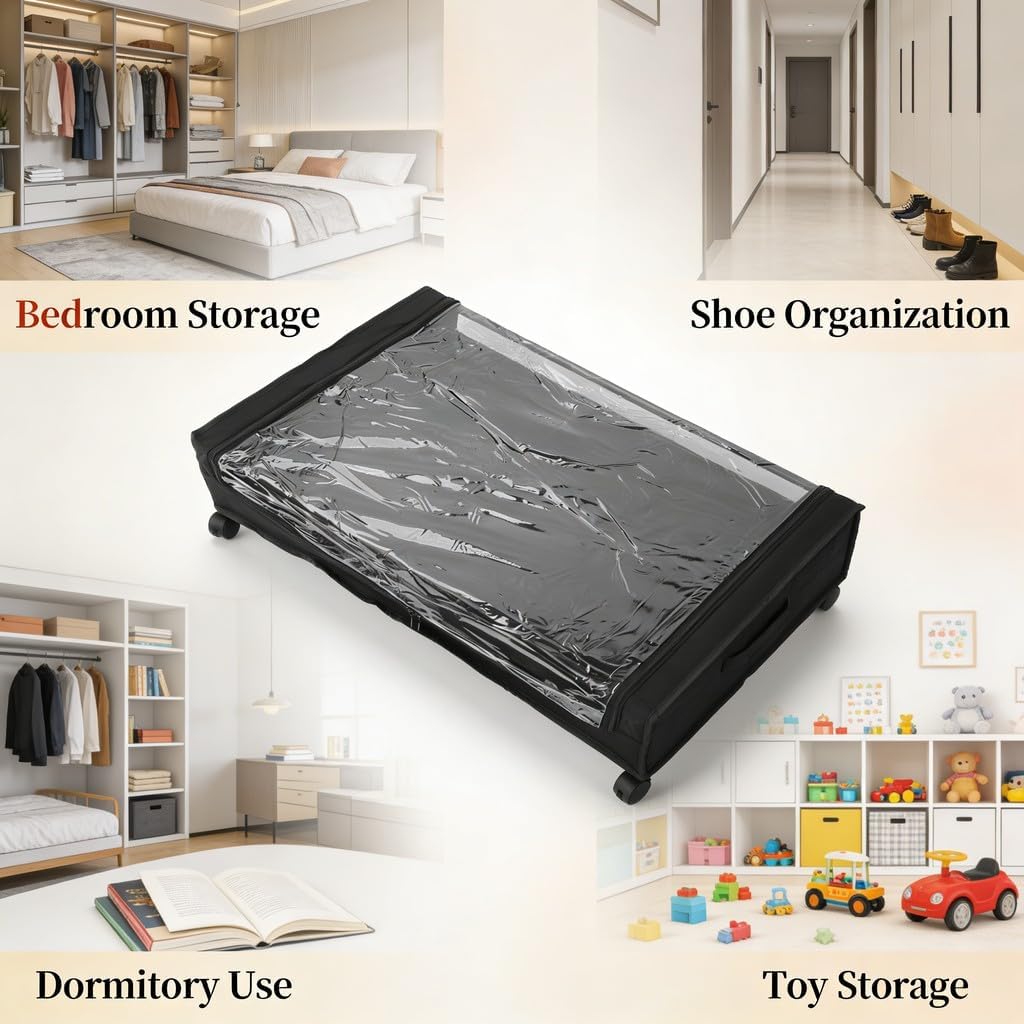 Rolling Bed Container with Lid, 80x43.5x16cm, Grey, 2pcs - Large Metal Storage Rolling Containers, Wheels for Easy Pull Out, Versatile Organizer for Clothes and Bedding (2pcs)