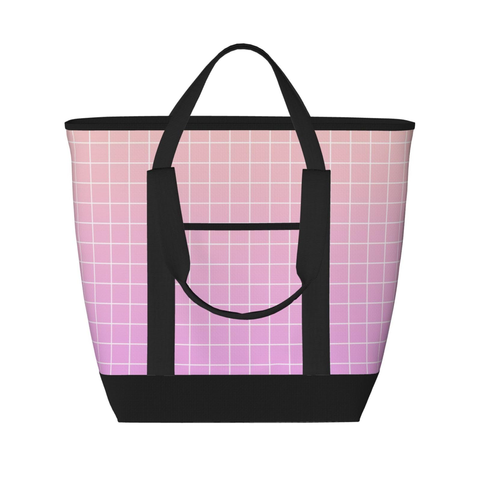 Grand sac d'épicerie isotherme réutilisable à motif grille rose pêche pour aliments