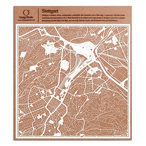 シュトゥットガルト切り絵地図、白、30x30センチ、オリジナルデザインペーパーアート、アイデアギフト
