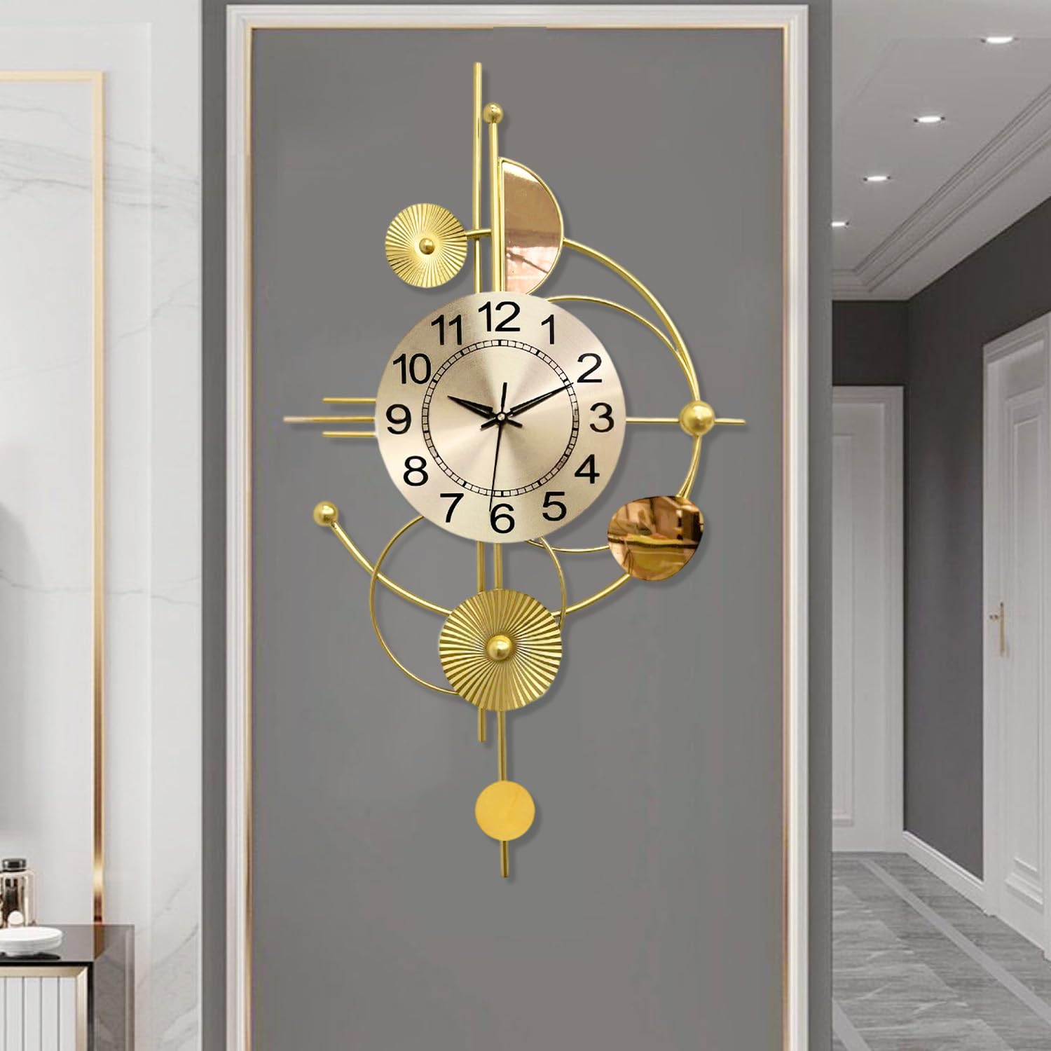 Large Wall Clocks for Living Room,Silent Non Ticking,Battery Operated Oversized Round Modern Wall Clock for Bedroom,Farmhouse,Office Wall Decor-17.7x31.4Inch(Golden)