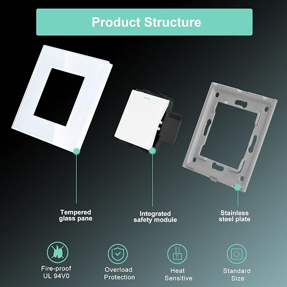 CNBINGO Rocker Light Switch,2 Gang 1 Way,Glass Double Double Switches White